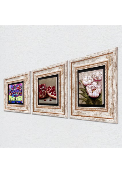 Kelebekli Çiçek, Hayat Ağacı, Nar Çerçeveli Taş Duvar Tablosu 3’lü Set - Dekoratif Modern Sanat, Ev ve Ofis Dekoru |TK3-1041| fiyatları