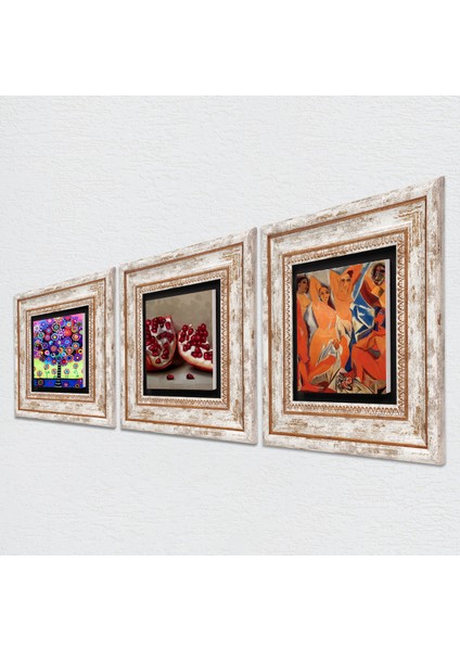 Picasso Avignonlu Kızlar, Karla Gerard Hayat Ağacı, Nar Taş Duvar Tablosu Çerçeveli Duvar Dekoru 3 Parça Tablo Seti Wall Art T3-1075 fiyatları
