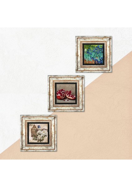 Van Gogh İrisler, Kelebekli Çiçek, Nar Taş Duvar Tablosu Çerçeveli Duvar Dekoru 3 Parça Tablo Seti Wall Art T3-1084 indirimleri