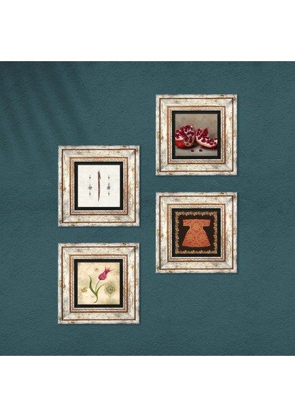 Stone Hırka-i Şerif, Lale, Elif, Nar Çerçeveli Taş Duvar Tablosu 4’lü Set - Dekoratif Modern Sanat, Ev ve Ofis Dekoru |TK4-666| fırsatları