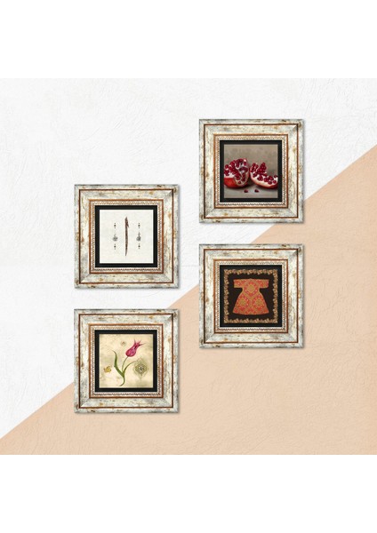 Stone Hırka-i Şerif, Lale, Elif, Nar Çerçeveli Taş Duvar Tablosu 4’lü Set - Dekoratif Modern Sanat, Ev ve Ofis Dekoru |TK4-666| indirimleri