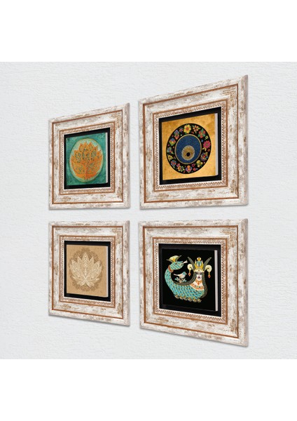 Lotus Çiçeği, Nazar, Şahmeran Çerçeveli Taş Duvar Tablosu 4’lü Set - Dekoratif Modern Sanat, Ev ve Ofis Dekoru |TK4-673| fiyatları