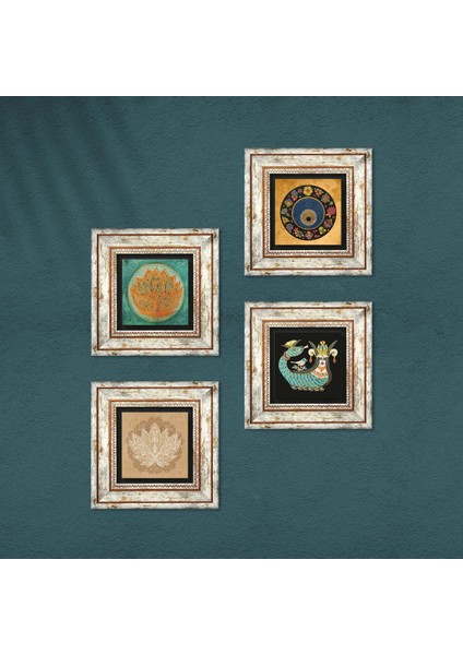 Lotus Çiçeği, Nazar, Şahmeran Çerçeveli Taş Duvar Tablosu 4’lü Set - Dekoratif Modern Sanat, Ev ve Ofis Dekoru |TK4-673| fırsatları
