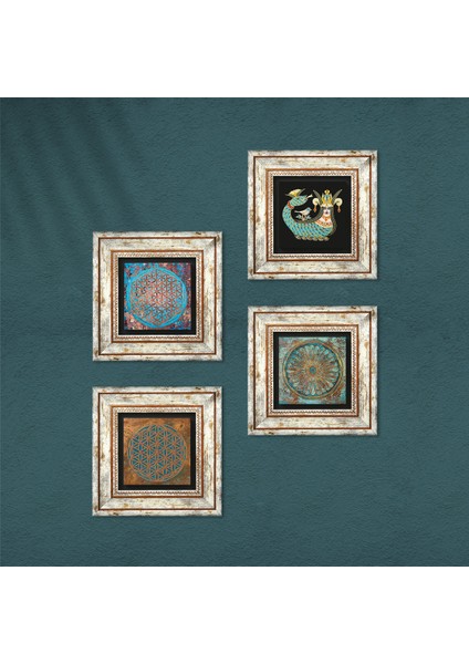 Stone Yaşam Çiçeği, Şahmeran Çerçeveli Taş Duvar Tablosu 4’lü Set - Dekoratif Modern Sanat, Ev ve Ofis Dekoru |TK4-475| fırsatları