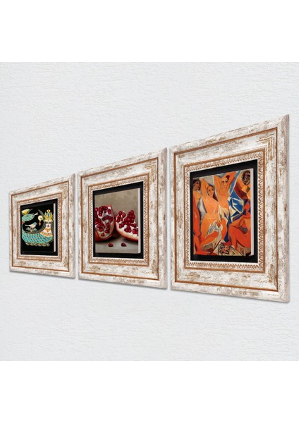 Stone Picasso Avignonlu Kızlar, Şahmeran, Nar Çerçeveli Taş Duvar Tablosu 3’lü Set - Dekoratif Modern Sanat, Ev ve Ofis Dekoru |TK3-1033| fiyatları
