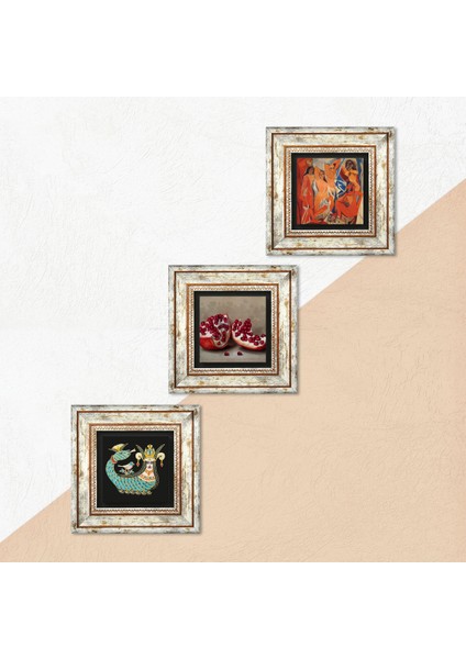 Stone Picasso Avignonlu Kızlar, Şahmeran, Nar Çerçeveli Taş Duvar Tablosu 3’lü Set - Dekoratif Modern Sanat, Ev ve Ofis Dekoru |TK3-1033| indirimleri