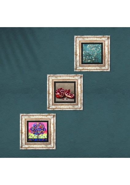 Van Gogh Badem Ağacı, Karla Gerard Hayat Ağacı, Nar Taş Duvar Tablosu Çerçeveli Duvar Dekoru 3 Parça Tablo Seti Wall Art T3-1043 fırsatları