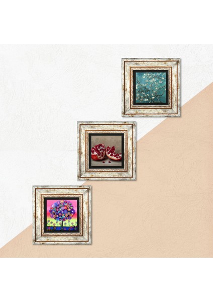 Van Gogh Badem Ağacı, Karla Gerard Hayat Ağacı, Nar Taş Duvar Tablosu Çerçeveli Duvar Dekoru 3 Parça Tablo Seti Wall Art T3-1043 indirimleri