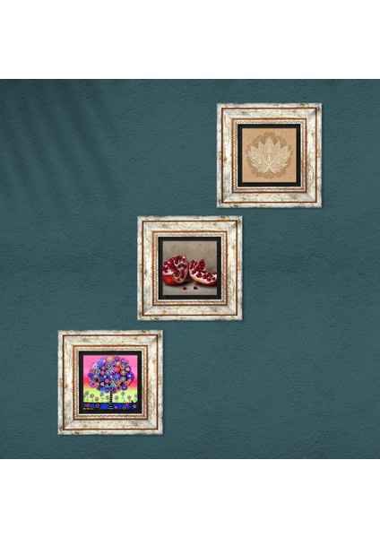 Lotus Çiçeği, Hayat Ağacı, Nar Çerçeveli Taş Duvar Tablosu 3’lü Set - Dekoratif Modern Sanat, Ev ve Ofis Dekoru |TK3-1050| fırsatları
