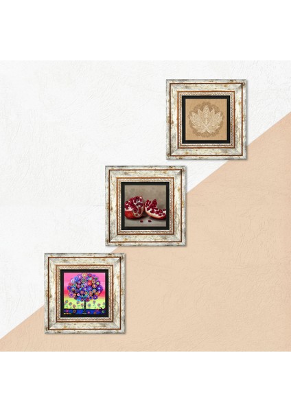 Lotus Çiçeği, Hayat Ağacı, Nar Çerçeveli Taş Duvar Tablosu 3’lü Set - Dekoratif Modern Sanat, Ev ve Ofis Dekoru |TK3-1050| indirimleri