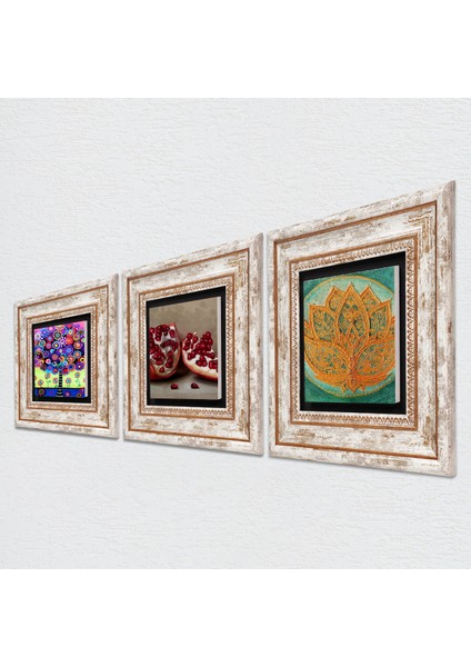 Stone Lotus Çiçeği, Hayat Ağacı, Nar Çerçeveli Taş Duvar Tablosu 3’lü Set - Dekoratif Modern Sanat, Ev ve Ofis Dekoru |TK3-1053| fiyatları