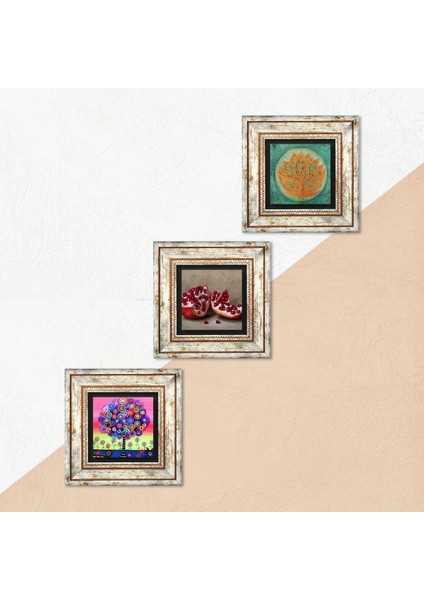 Stone Lotus Çiçeği, Hayat Ağacı, Nar Çerçeveli Taş Duvar Tablosu 3’lü Set - Dekoratif Modern Sanat, Ev ve Ofis Dekoru |TK3-1053| indirimleri