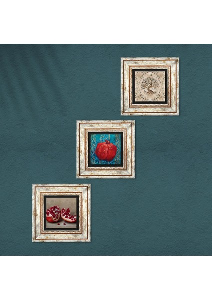 Hayat Ağacı, Nar Taş Duvar Tablosu Çerçeveli Duvar Dekoru 3 Parça Tablo Seti Wall Art T3-785 fırsatları