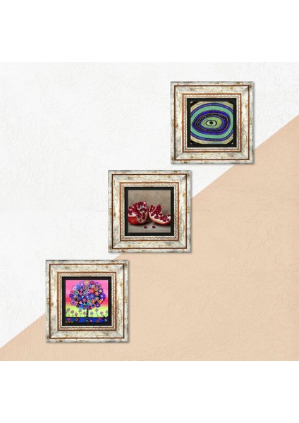 Nazar, Hayat Ağacı, Nar Taş Duvar Tablosu Çerçeveli Duvar Dekoru 3 Parça Tablo Seti Wall Art T3-1056 indirimleri