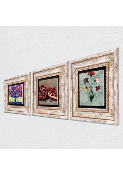 Ebru Sanatı, Hayat Ağacı, Nar Çerçeveli Taş Duvar Tablosu 3’lü Set - Dekoratif Modern Sanat, Ev ve Ofis Dekoru |TK3-1064| fiyatları