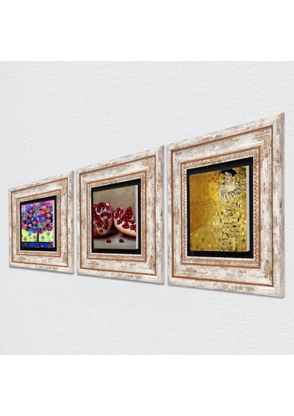 Stone Gustav Klimt, Karla Gerard Hayat Ağacı, Nar Çerçeveli Taş Duvar Tablosu 3’lü Set - Dekoratif Modern Sanat, Ev ve Ofis Dekoru |TK3-1067| fiyatları