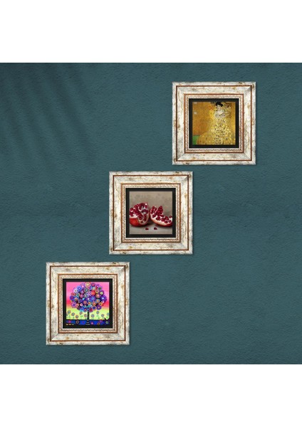 Stone Gustav Klimt, Karla Gerard Hayat Ağacı, Nar Çerçeveli Taş Duvar Tablosu 3’lü Set - Dekoratif Modern Sanat, Ev ve Ofis Dekoru |TK3-1067| fırsatları
