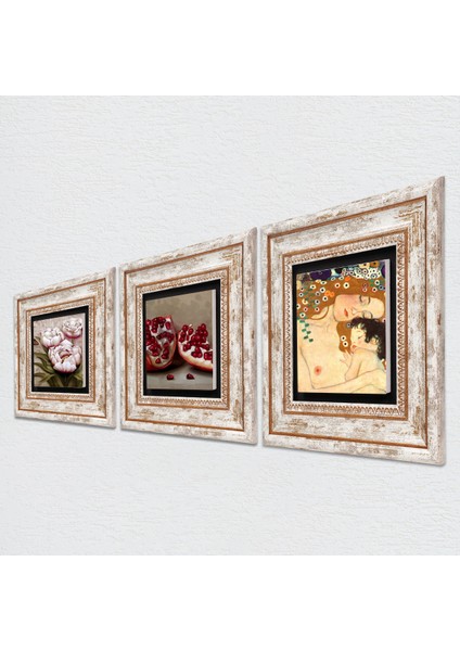 Gustav Klimt Anne Çocuk, Kelebekli Çiçek, Nar Çerçeveli Taş Duvar Tablosu 3’lü Set - Dekoratif Modern Sanat, Ev ve Ofis Dekoru |TK3-1212| fiyatları