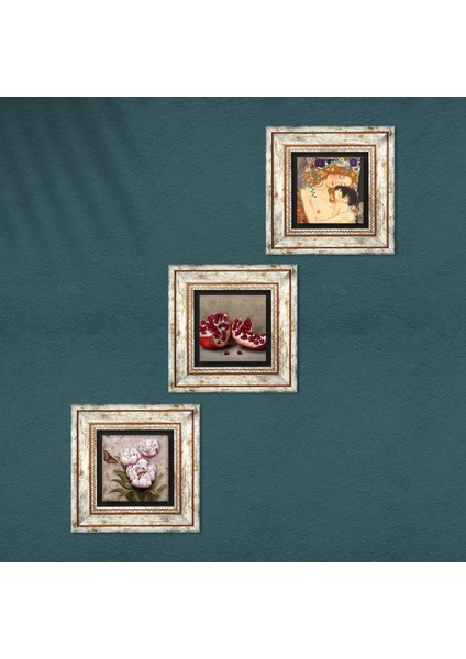 Gustav Klimt Anne Çocuk, Kelebekli Çiçek, Nar Çerçeveli Taş Duvar Tablosu 3’lü Set - Dekoratif Modern Sanat, Ev ve Ofis Dekoru |TK3-1212| fırsatları