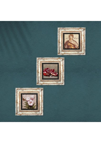 Soteria Mozaiği, Kelebekli Çiçek, Nar Taş Duvar Tablosu Çerçeveli Duvar Dekoru 3 Parça Tablo Seti Wall Art T3-1221 fırsatları