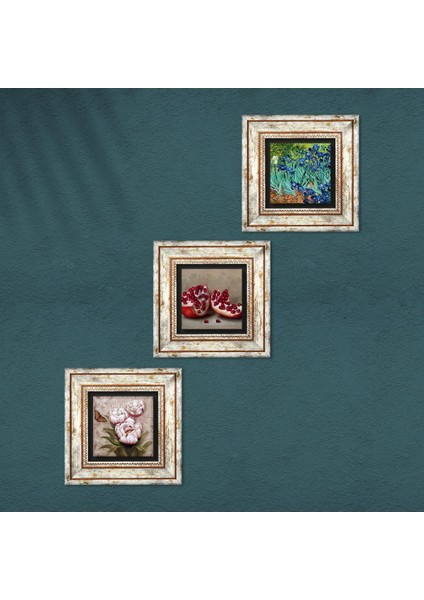 Stone Van Gogh İrisler, Kelebekli Çiçek, Nar Çerçeveli Taş Duvar Tablosu 3’lü Set - Dekoratif Modern Sanat, Ev ve Ofis Dekoru |TK3-1218| fırsatları