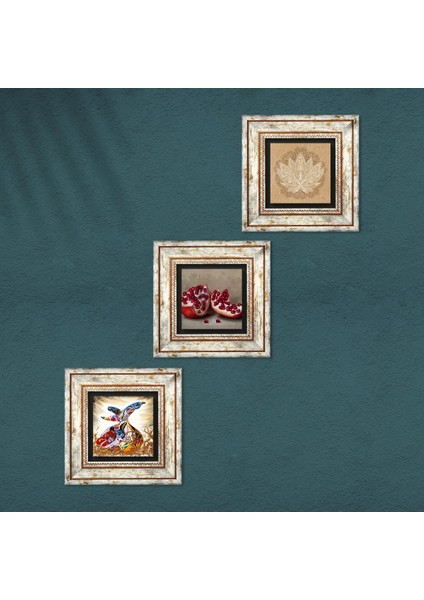 Lotus Çiçeği, Semazen, Nar Taş Duvar Tablosu Çerçeveli Duvar Dekoru 3 Parça Tablo Seti Wall Art T3-874