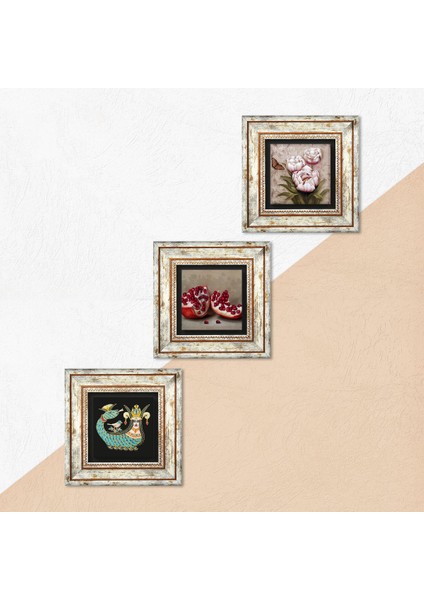 Kelebekli Çiçek, Şahmeran, Nar Taş Duvar Tablosu Çerçeveli Duvar Dekoru 3 Parça Tablo Seti Wall Art T3-957 indirimleri