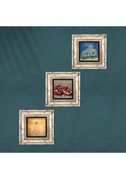 Van Gogh Kilise, Leonardo da Vinci Vitruvius Adamı, Nar Taş Duvar Tablosu Çerçeveli Duvar Dekoru 3 Parça Tablo Seti Wall Art T3-1393 fırsatları