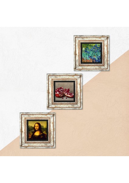 Van Gogh İrisler, Leonardo da Vinci Mona Lisa, Nar Çerçeveli Taş Duvar Tablosu 3’lü Set - Dekoratif Modern Sanat, Ev ve Ofis Dekoru |TK3-1411| indirimleri