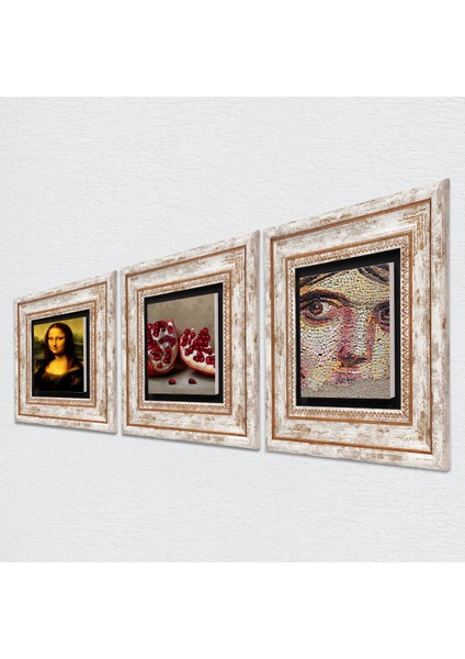 Çingene Kızı Mozaiği, Leonardo da Vinci Mona Lisa, Nar Taş Duvar Tablosu Çerçeveli Duvar Dekoru 3 Parça Tablo Seti Wall Art T3-1412 fiyatları