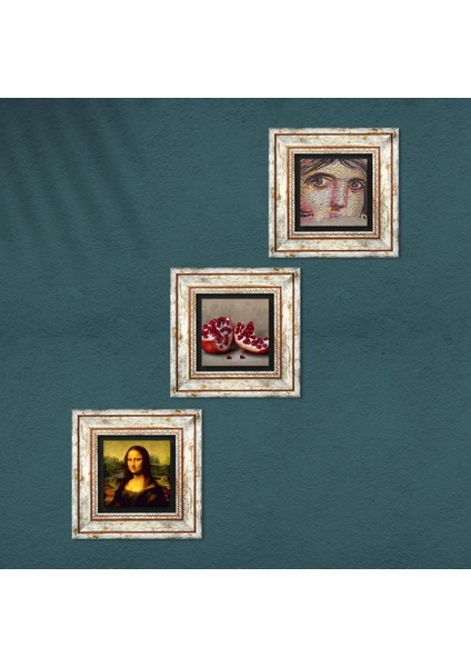 Çingene Kızı Mozaiği, Leonardo da Vinci Mona Lisa, Nar Taş Duvar Tablosu Çerçeveli Duvar Dekoru 3 Parça Tablo Seti Wall Art T3-1412 fırsatları
