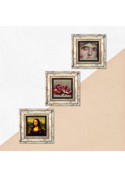 Çingene Kızı Mozaiği, Leonardo da Vinci Mona Lisa, Nar Taş Duvar Tablosu Çerçeveli Duvar Dekoru 3 Parça Tablo Seti Wall Art T3-1412 indirimleri