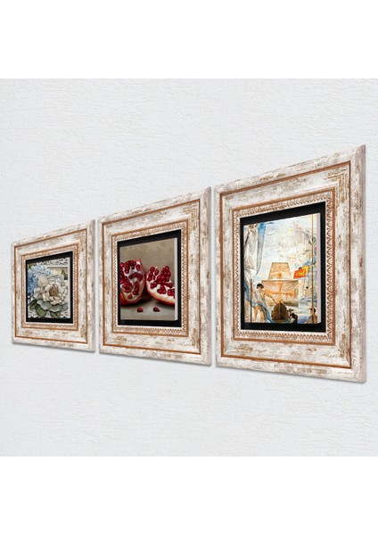 Salvador Dalí Amerika’nın Keşfi, Kelebekli Çiçek, Nar Taş Duvar Tablosu Çerçeveli Duvar Dekoru 3 Parça Tablo Seti Wall Art T3-1200 fiyatları