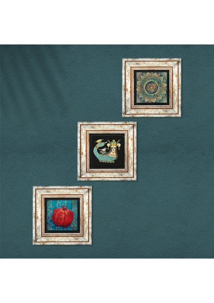 Mandala, Şahmeran, Nar Taş Duvar Tablosu Çerçeveli Duvar Dekoru 3 Parça Tablo Seti Wall Art T3-122 fırsatları