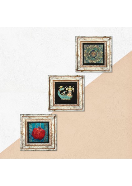 Mandala, Şahmeran, Nar Taş Duvar Tablosu Çerçeveli Duvar Dekoru 3 Parça Tablo Seti Wall Art T3-122 indirimleri
