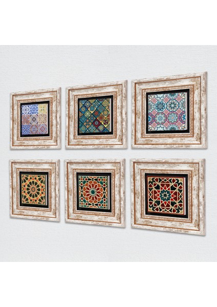 Etnik Desen Taş Duvar Tablosu Çerçeveli Duvar Dekoru 6 Parça Tablo Seti Wall Art T6-110