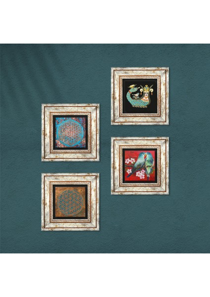 Kuş, Yaşam Çiçeği, Şahmeran Taş Duvar Tablosu Çerçeveli Duvar Dekoru 4 Parça Tablo Seti Wall Art T4-484 fırsatları