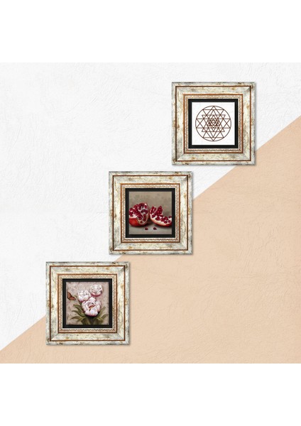 Sri Yantra, Kelebekli Çiçek, Nar Taş Duvar Tablosu Çerçeveli Duvar Dekoru 3 Parça Tablo Seti Wall Art T3-1240 indirimleri