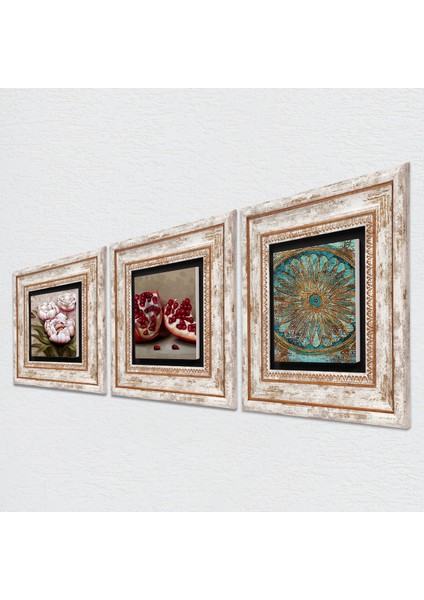 Yaşam Çiçeği, Kelebekli Çiçek, Nar Çerçeveli Taş Duvar Tablosu 3’lü Set - Dekoratif Modern Sanat, Ev ve Ofis Dekoru |TK3-1247| fiyatları