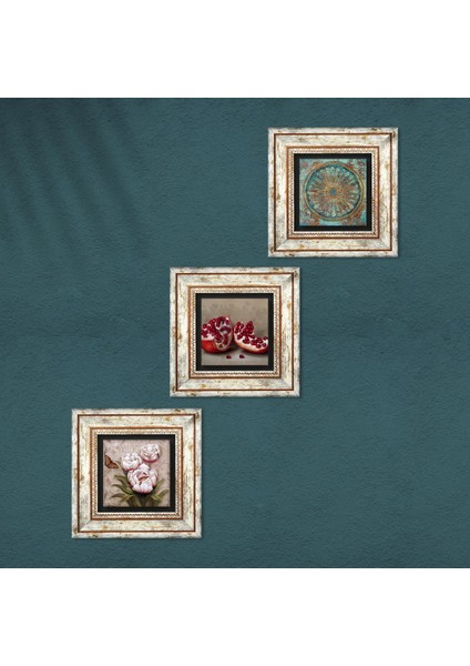 Yaşam Çiçeği, Kelebekli Çiçek, Nar Çerçeveli Taş Duvar Tablosu 3’lü Set - Dekoratif Modern Sanat, Ev ve Ofis Dekoru |TK3-1247| fırsatları