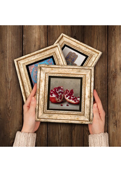 Yaşam Çiçeği, Kelebekli Çiçek, Nar Çerçeveli Taş Duvar Tablosu 3’lü Set - Dekoratif Modern Sanat, Ev ve Ofis Dekoru |TK3-1247| modelleri