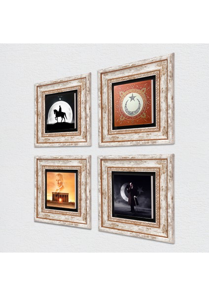 Stone Anıtkabir, Atatürk, Ay Yıldız Çerçeveli Taş Duvar Tablosu 4’lü Set - Dekoratif Modern Sanat, Ev ve Ofis Dekoru |TK4-65| fiyatları