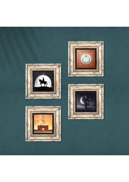 Stone Anıtkabir, Atatürk, Ay Yıldız Çerçeveli Taş Duvar Tablosu 4’lü Set - Dekoratif Modern Sanat, Ev ve Ofis Dekoru |TK4-65| fırsatları