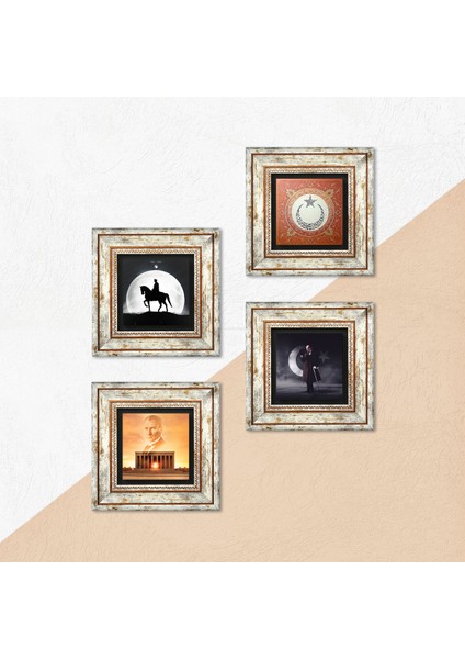 Stone Anıtkabir, Atatürk, Ay Yıldız Çerçeveli Taş Duvar Tablosu 4’lü Set - Dekoratif Modern Sanat, Ev ve Ofis Dekoru |TK4-65| indirimleri