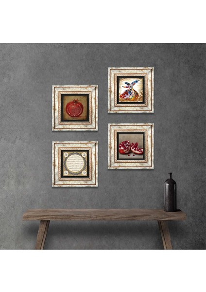 Hilye-i Şerif, Bereket Duası, Semazen, Nar Taş Duvar Tablosu Çerçeveli Duvar Dekoru 4 Parça Tablo Seti Wall Art T4-652