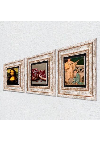 İki Müzisyen Kız Tablosu, Leonardo da Vinci Mona Lisa, Nar Çerçeveli Taş Duvar Tablosu 3’lü Set - Dekoratif Modern Sanat, Ev ve Ofis Dekoru |TK3-1402| fiyatları