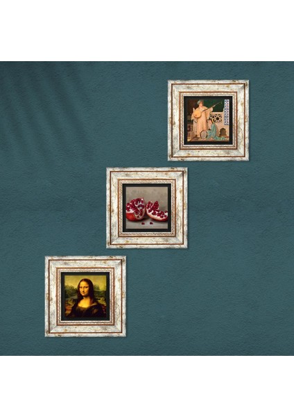 İki Müzisyen Kız Tablosu, Leonardo da Vinci Mona Lisa, Nar Çerçeveli Taş Duvar Tablosu 3’lü Set - Dekoratif Modern Sanat, Ev ve Ofis Dekoru |TK3-1402| fırsatları