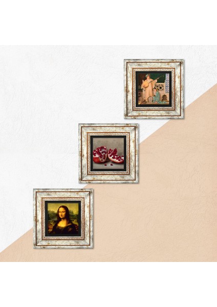 İki Müzisyen Kız Tablosu, Leonardo da Vinci Mona Lisa, Nar Çerçeveli Taş Duvar Tablosu 3’lü Set - Dekoratif Modern Sanat, Ev ve Ofis Dekoru |TK3-1402| indirimleri