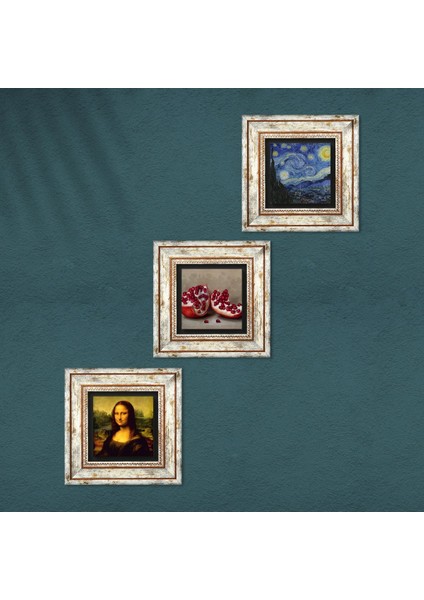 Van Gogh Yıldızlı Gece, Leonardo da Vinci Mona Lisa, Nar Çerçeveli Taş Duvar Tablosu 3’lü Set - Dekoratif Modern Sanat, Ev ve Ofis Dekoru |TK3-1410| fırsatları