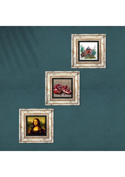İstanbul Ayasofya, Leonardo da Vinci Mona Lisa, Nar Çerçeveli Taş Duvar Tablosu 3’lü Set - Dekoratif Modern Sanat, Ev ve Ofis Dekoru |TK3-1417| fırsatları